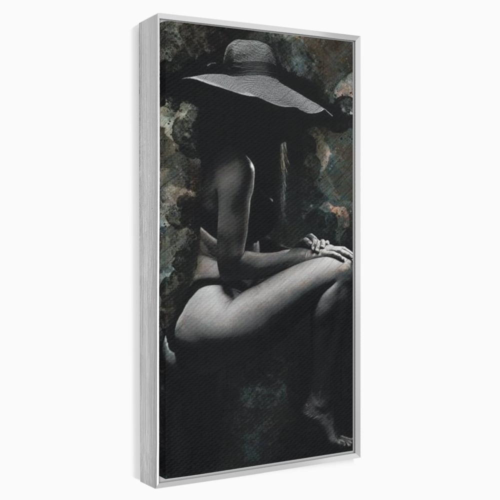 Tablou canvas cu tablou canvas cu silueta feminina, in rama de aluminiu argintiu